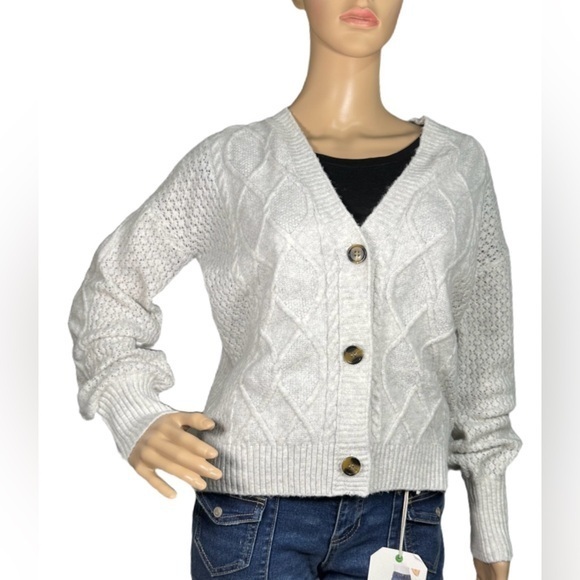 HIPPIE ROSE  Cable-Knit Cardigan Sweater - Picture 1 of 2